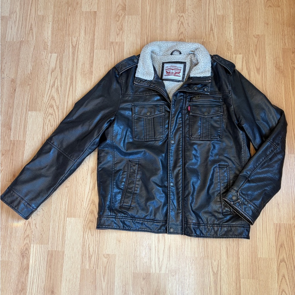 Levi’s Men’s Sherpa Lined Faux Leather Bomber Jacket
